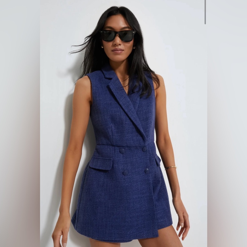 TUCKERNUCK POMANDER PLACE Navy Tweed Campbell Romper size Small S NWT